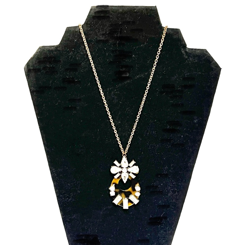 Tortoise Shell Rhinestone Pendant Statement Neckl… - image 3